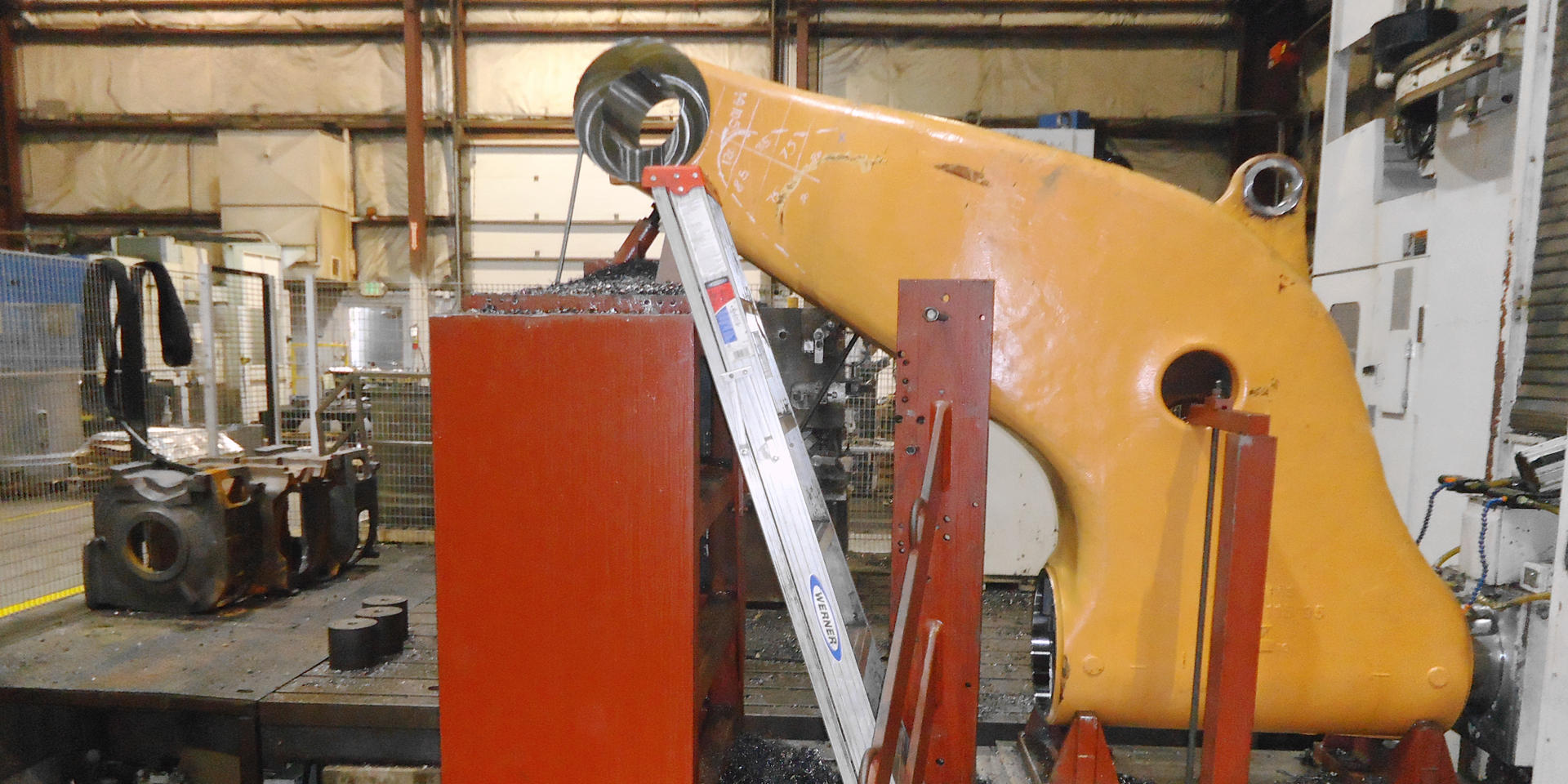 Trailing arm being machined on the Floor Bore for the mining industry at Piper Lane location.