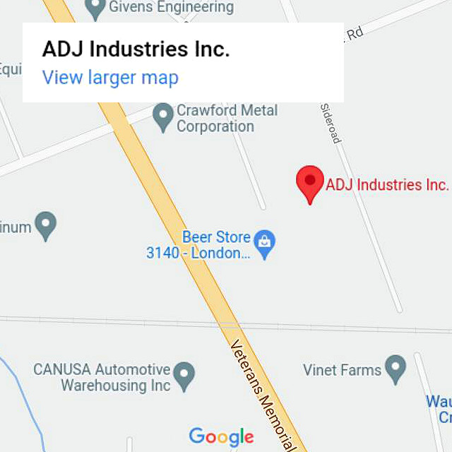 Map of the 290 Sovereign Road location of ADJ Industries Inc In London Ontario.
